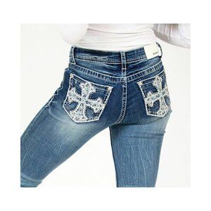 Grace in LA Jeans Women's Western Embellished Cross Stitch Bootcut Stretch Jeans